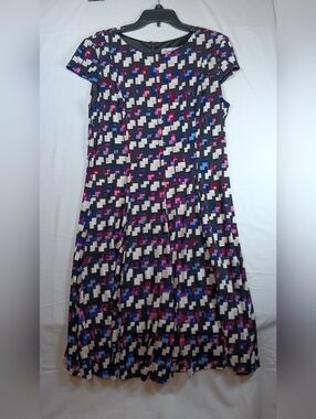 Laura Jeffries Geometric Print Dress - Black, Purple, Blue .